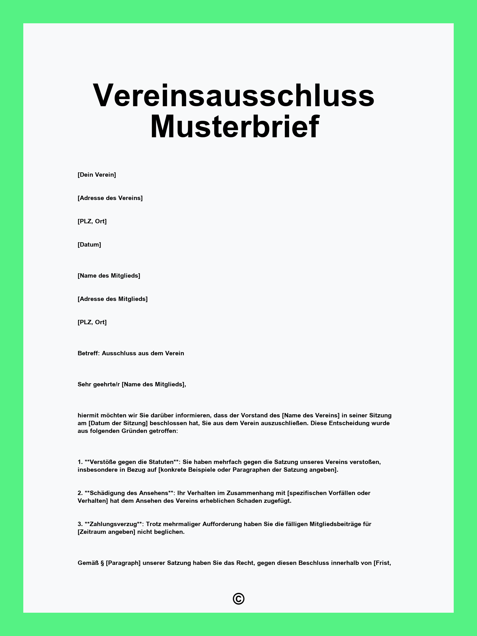 Vereinsausschluss Musterbrief