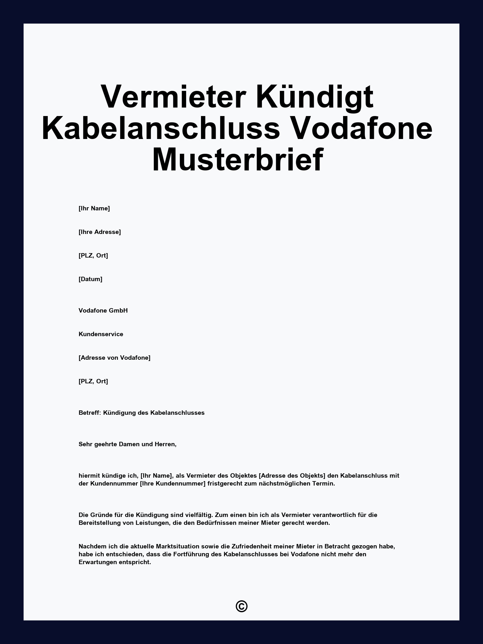 Vermieter Kündigt Kabelanschluss Vodafone Musterbrief