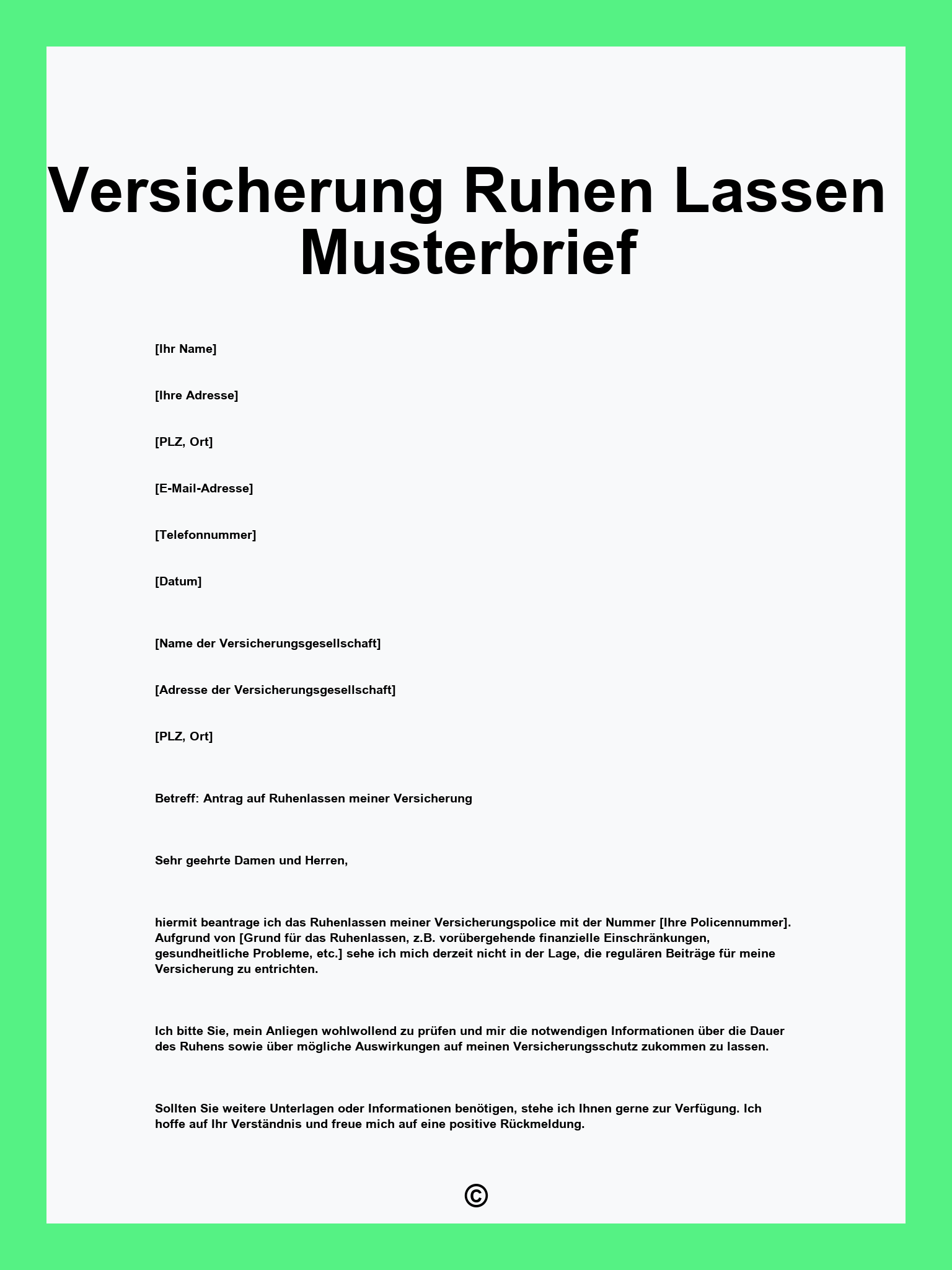 Versicherung Ruhen Lassen Musterbrief