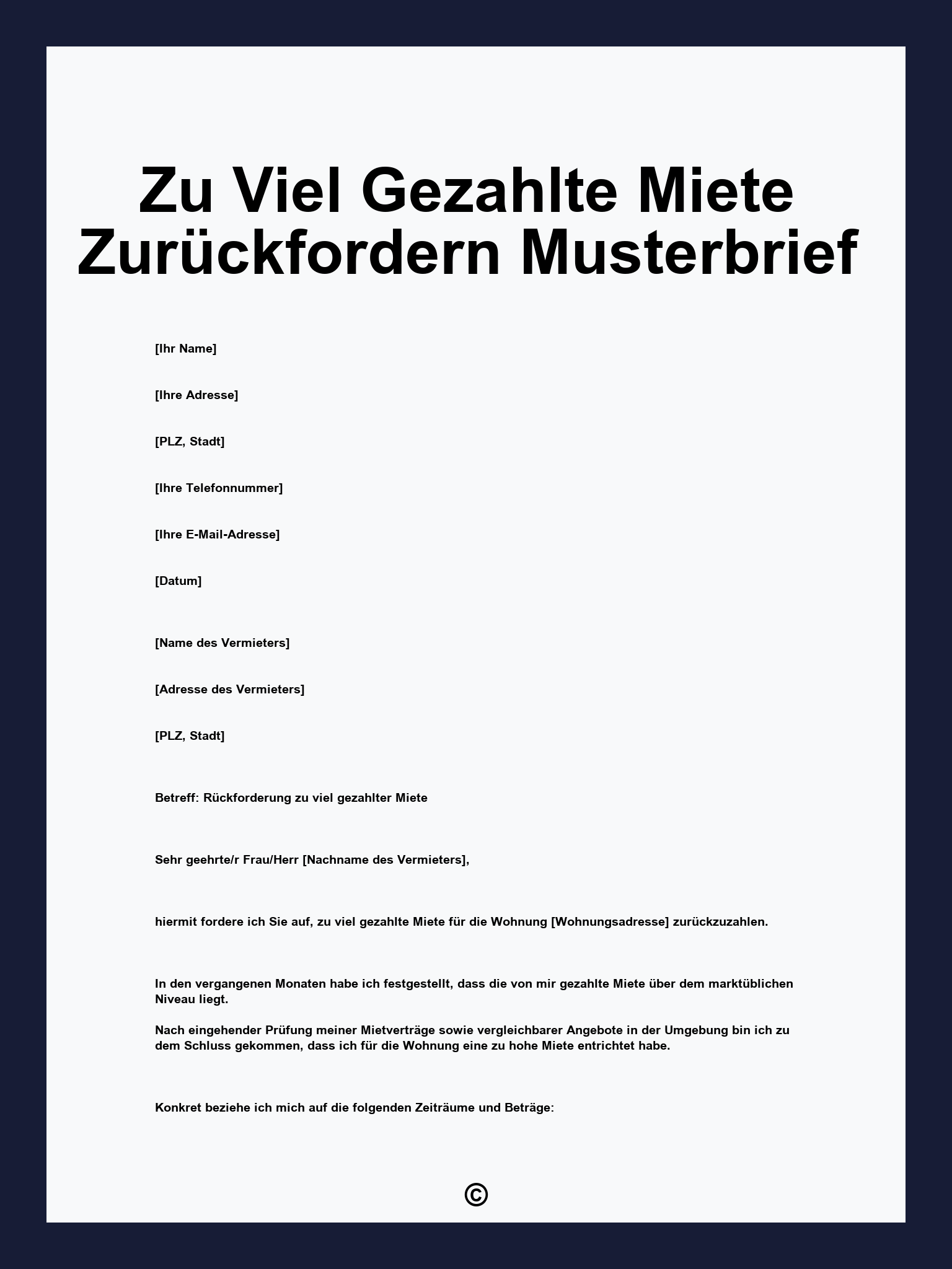 Zu Viel Gezahlte Miete Zurückfordern Musterbrief